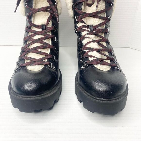 Nine West Womens Size 9.5 Rima Black Faux Leather Combat Boots Lug Sole - Picture 5 of 10